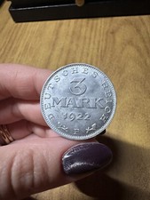 M&uuml;nze Deutschland Deutsches Reich 3 Mark 1922 F Subalpina Gestempelt