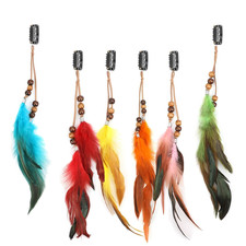 Boho Feather Hair Clips Hippie Hair Extensions 6 Pcs Indian Tribal Bead Gypsy Co