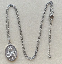 St. Therese of Lisieux Pendant Necklace – Silver Tone - Devotional Medal - 18”