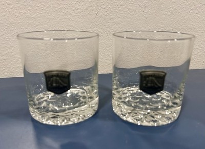 Cutty Sark VTG Real McCoy Rocks Glass Set of 2 Pewter Medallion Bubble Bottom