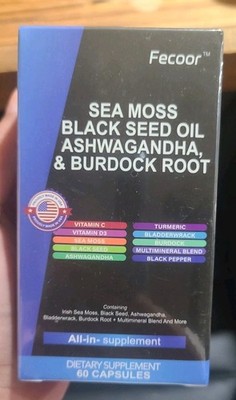  Sea Moss, Black Seed Oil, Ashwagandha & Burdock Root Supplement 60 Caps - 09/26