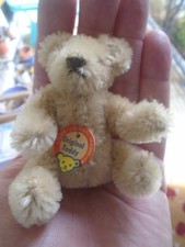 VINTAGE Non Jointed Steiff Mohair Teddy Baby Bear 3  Chest Tag Silver Button