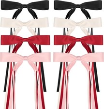 8 PCS Silky Satin Hair Bows with Tassel for Women Grils, Tassel Ribbon Bowknot
