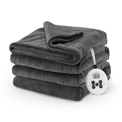 Sunbeam Electric Royal Luxe Microplush Heated Blanket 12 Heat Settings Night Fog