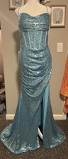 Prom Homecoming Dress Size 10 NWT Blue Long Sequins
