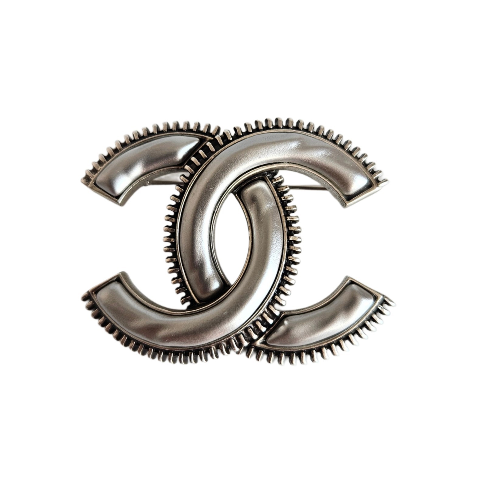 Chanel Silver-Tone Grey CC Logo Vintage Brooch  