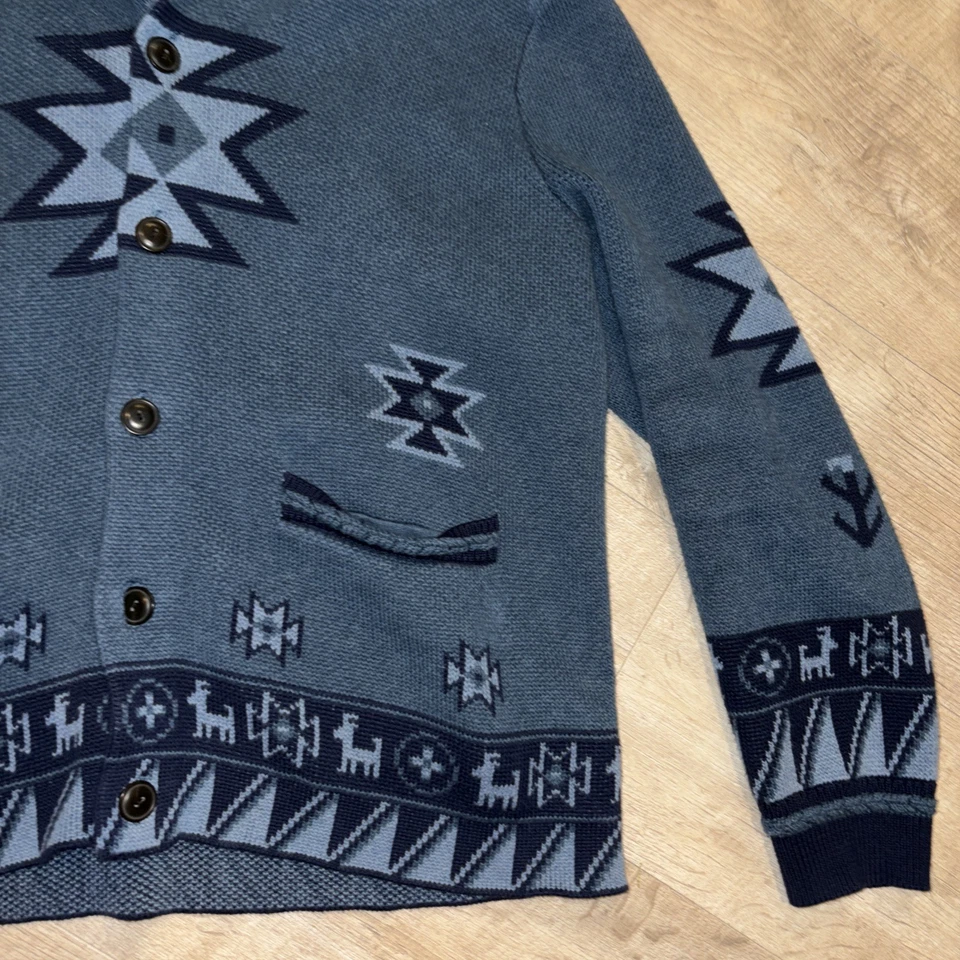 Cárdigan Suéter Wallace & Barnes Azul Marino Azteca Botón Frontal Para Hombre XL Foto 3 de 4