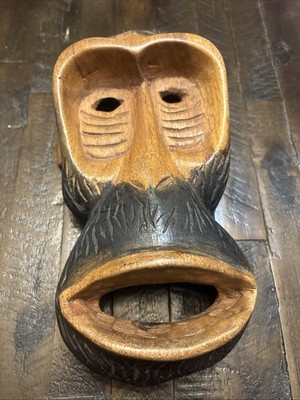 Large 11  Hand Carved Wooden chimpanzee Mask From Sierra Leone West Africa Stamp