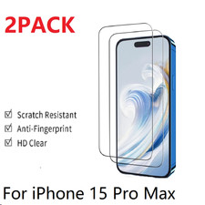 2 Pack For iPhone 15 Pro Max Tempered Glass Screen Protector Glass Film Covers