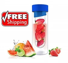 Asobu Flavor It 20 Ounce Glass Water Bottle With Fruit Infuser, Blue NEW FREE SH