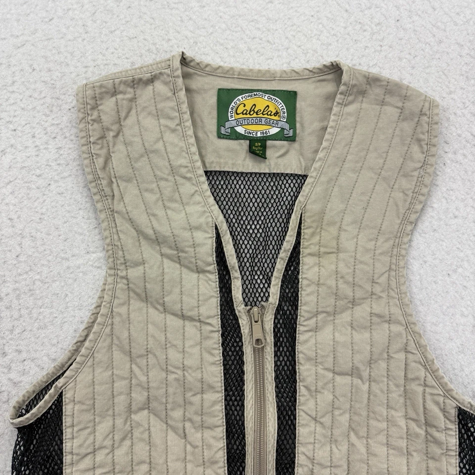 Cabelas Shooting Vest Mens Small S Beige Black Mesh Zip Utility Pockets Outdoors - Image 3 of 4