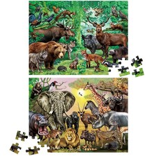 Double Sided 100 Piece Puzzles for Kids Wild Animals 2 in 1 Jigsaw Puzzles Toys