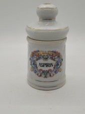 Vintage White Apothecary Pharmacy ASPIRIN Jar With Lid