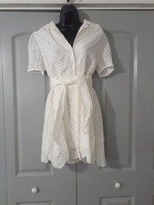 Main Strip White Eyelet Shirt Mini Dress with Tie Waist