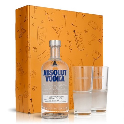 Absolut Vodka Geschenkset 0,7l Flasche 40 % Vol. + Gläser Frosted|Orange