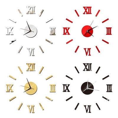 3D Mirror Wall Clock Sticker DIY Acrylic Roman Number Art Decal Wallpaper
