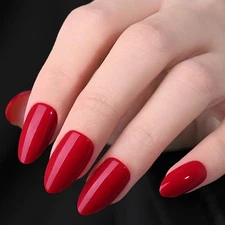 evpct Glossy Press on Nails Short Almond Short for Women, Ruby Red Fake Nail ...