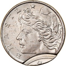 [#840088] Coin, Brazil, 10 Centavos, 1967, Double struck, EF(40-45), Copper-nick