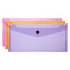 3 Pack A6 Plastic Expanding File Folders with Snap Closure, Orange/Red/Purple