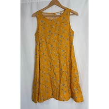 Rachel Zoe Yellow Floral Linen Shift Dress Pockets Small Beach Travel Summer