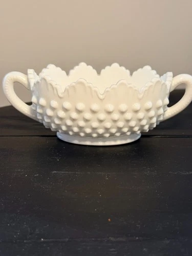 Vintage Fenton Milk Glass Hobnail Small Candy Dish Double Crimped Ruffle Edge 6"