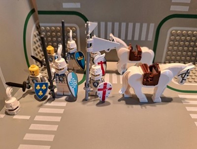 NEU! 3 LEGO  Minifiguren   weiße Kreuzritter Tunier mit Pferd   Horse Knight