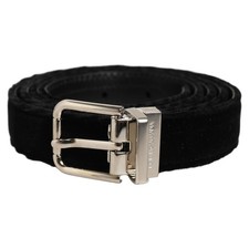 DOLCE & GABBANA Belt Black Velvet Silver Tone Metal Buckle 110cm / 44in 370usd