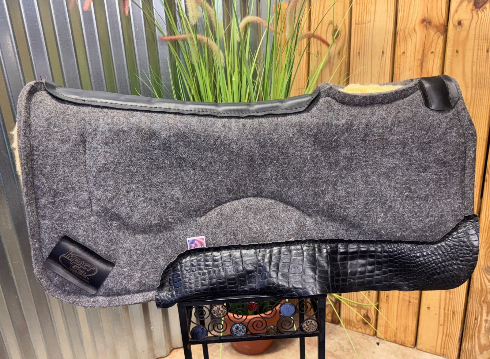 🌵IMPACT GEL Contoured Western Saddle Pad w Black Croc ~ 30" x 30" x 1"🌵
