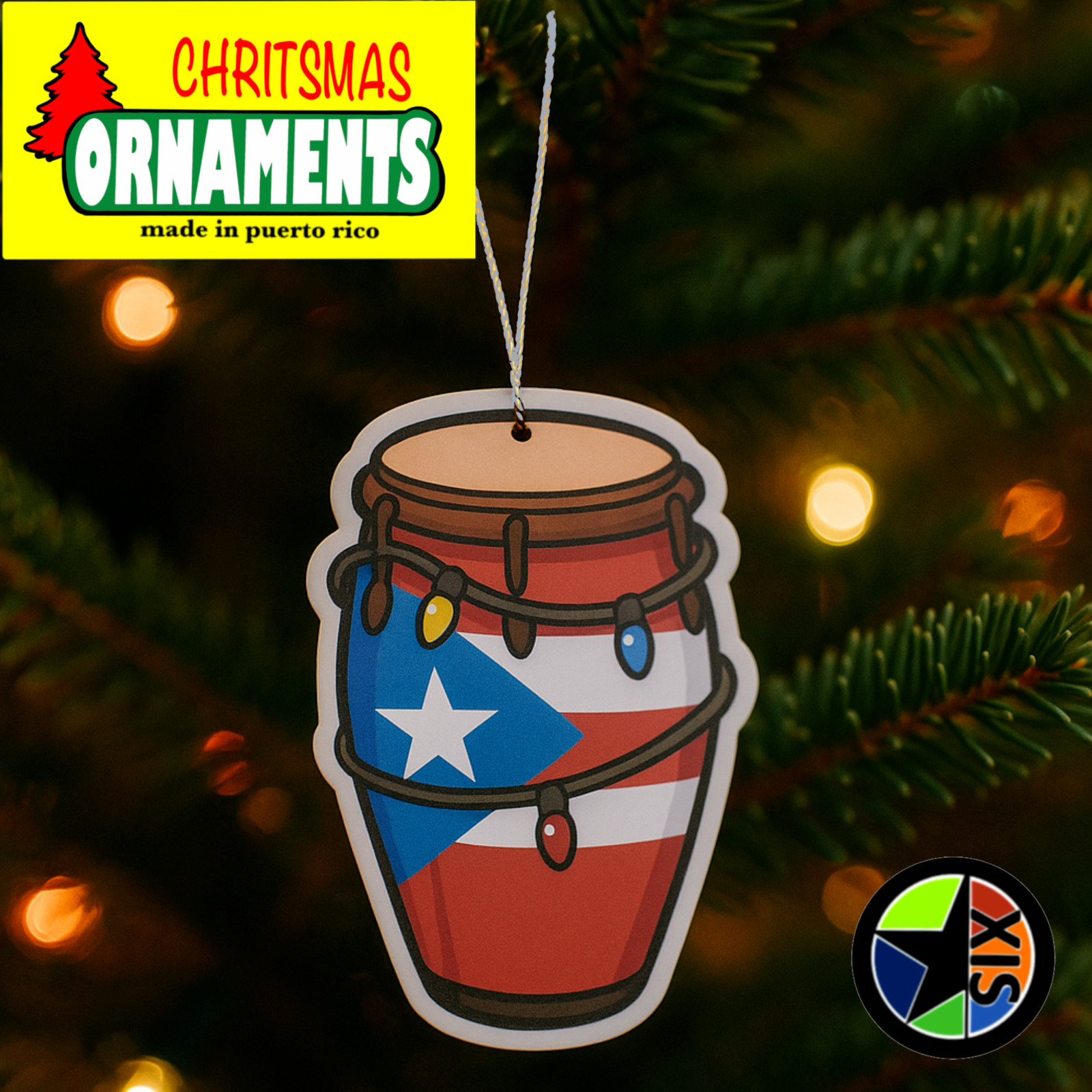 Pack of 12 ( 3 ornaments per pack) Puerto Rico Christmas Ornaments