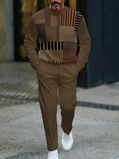 2025 Autumn New Minimalist Brown and Black Striped Pattern Men's Casual Sportswe