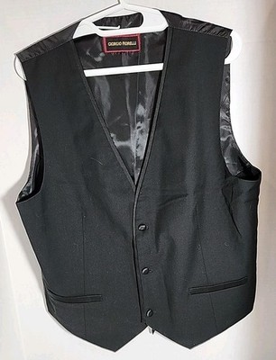 Giorgio Fiorelli Men's Black Suit Jacket Vest, Super Fine Sz 42 Polyester Vicose
