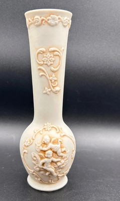 Vintage Lefton Bud Vase Porcelain Bisque 6.3/8” #1597 Cherubs