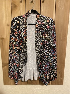 Loveau Dear Black Cover Up w Multicolor Floral Long Sleeve Ruffle Size XL NWOT