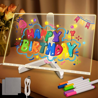 Dry Erase Board with Light, 12''X8'' 7-Color Neon Glow Memo,Led Light-Up Message N