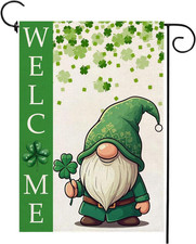 St. Patrick's Day Double-Sided Garden Flag with Gnome and Shamrock 12x18 Inch