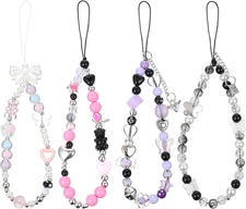 4PCS Stylish Phone Charm Wrist Strap Bracelet Lanyard for Women (Purple, Pink, B