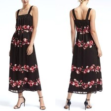 NWT Banana Republic Lucia Floral Pleated Maxi Dress Black Pink 6