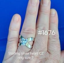 Vintage Sterling Silver Heart CZ Ring Size 7