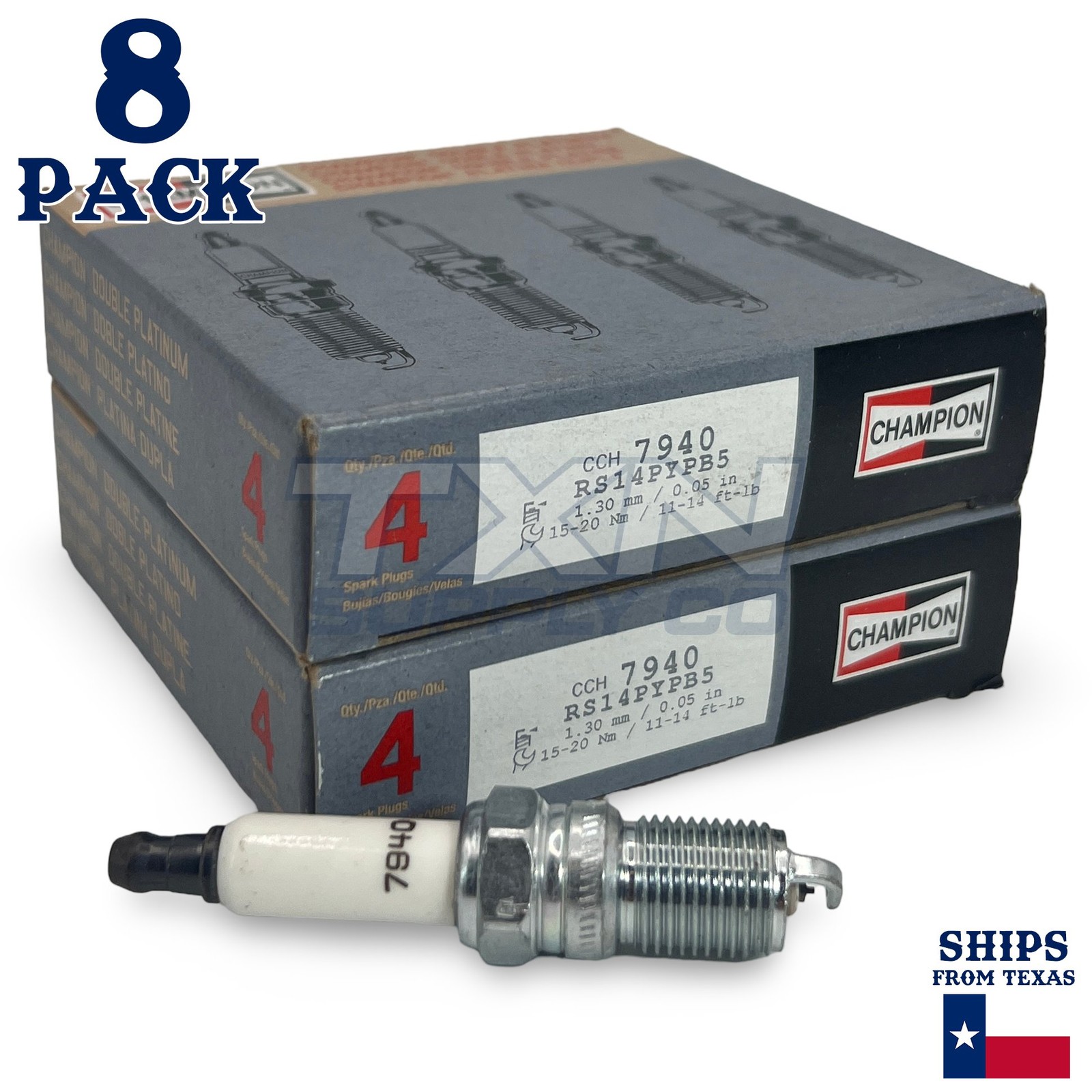 Champion 7940 Double Platinum Spark Plugs RS14PYPB5 - 8 Pack