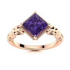 925 Sterling Silver Princess-cut Amethyst Stone Boho Solitaire Ring Jewelry