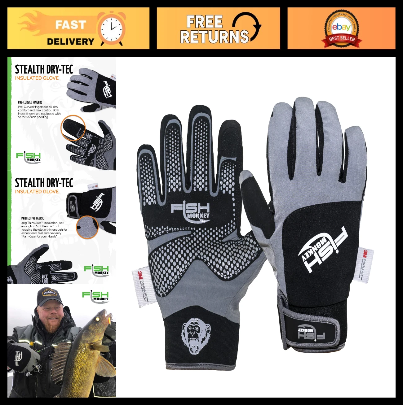 Waterproof Insulated Fishing Gloves - 40g Thinsulate, Non-Slip Palm, Touchscreen
Opens in a new wind