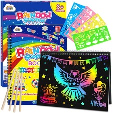 Scratch Paper Art-Crafts Gift: 2 Pack Rainbow Notebooks Supplies Independence...