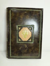 Marbled Italian Leather Journal Embossed Fleur de Lis Gold Gilt Book Cover 6x8.5
