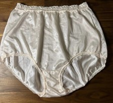NOS Vintage SILKY Full Brief PANTIES Satin Stripes NYLON Pink Lace Sz 7