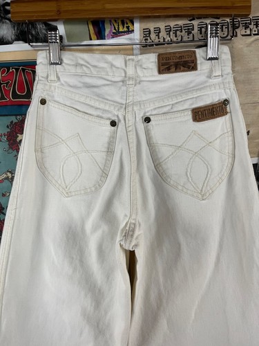 Vintage 70s Pentimento White Wide Leg Bell Bottom Denim Jeans 24x35 Groovy Retro - Picture 10 of 15