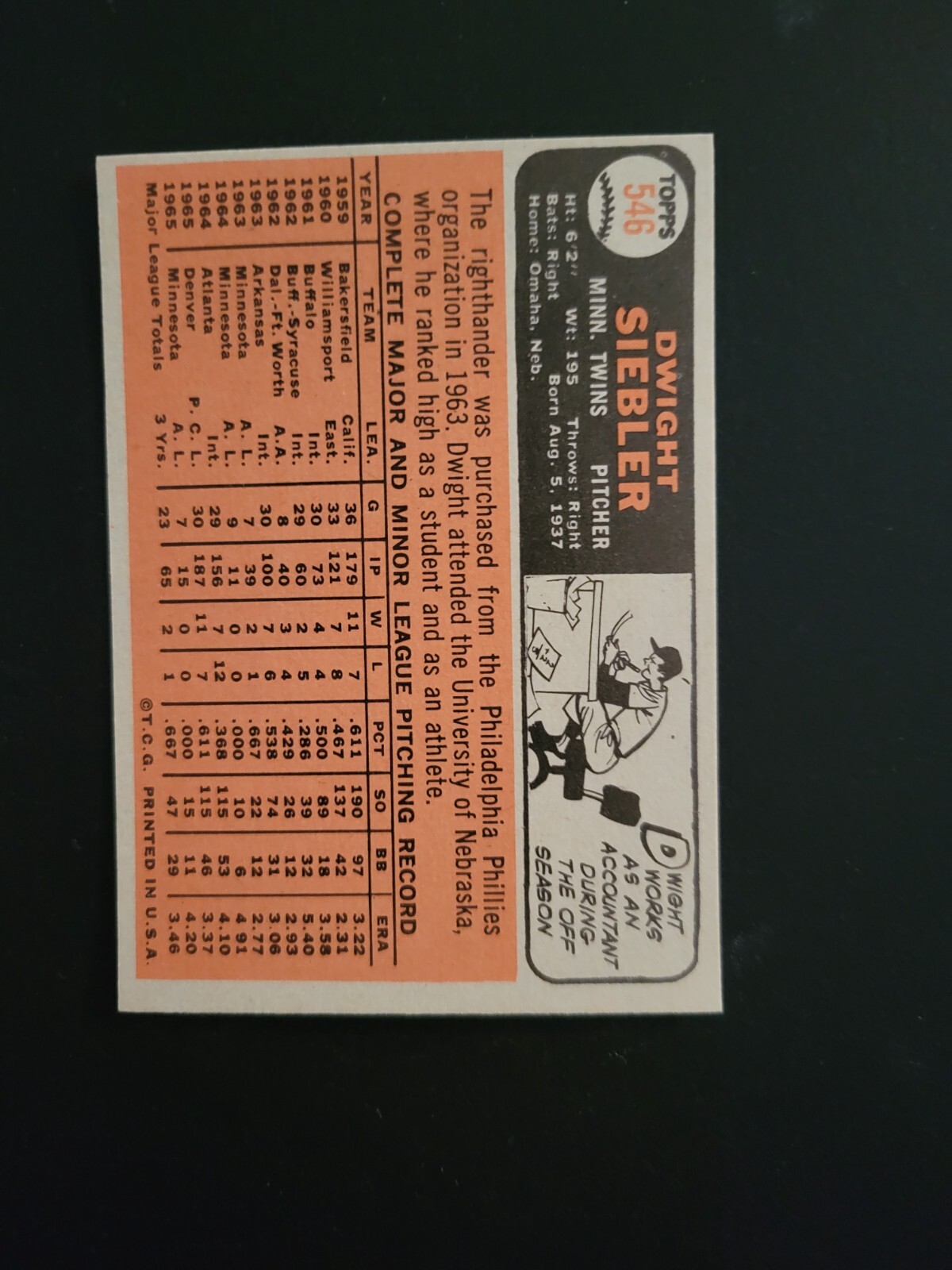 1966 topps Dwight Siebler card no. 546 eBay