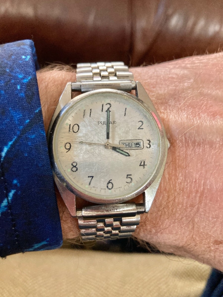 Vintage PULSAR V733-9A40 Quartz Watch, Day/Date, Japan Mvt