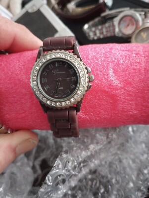 Rhinestone Black/brown Strap Geneva Women's O19 new