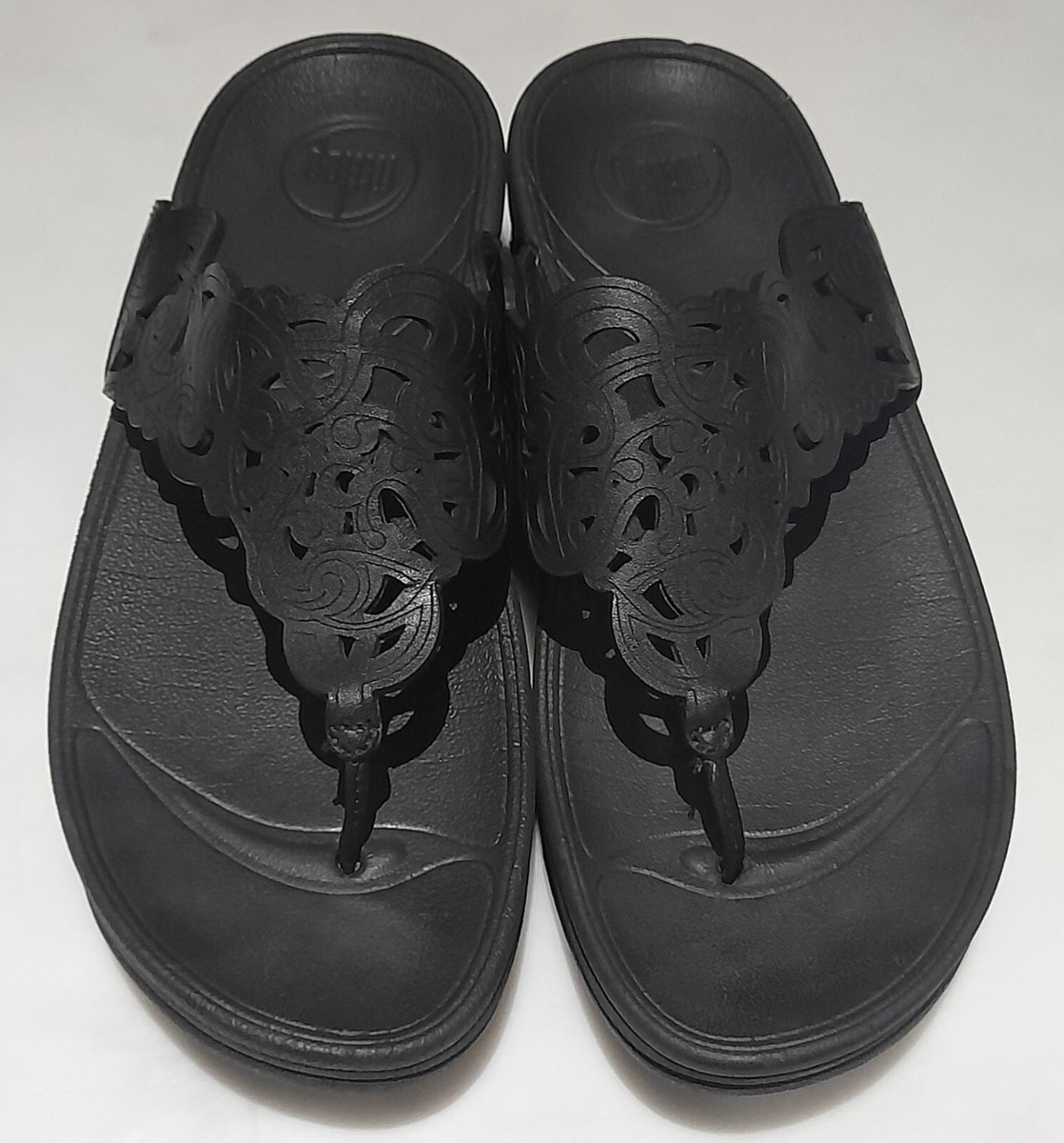 FITFLOP FLORA SIZE 5/38 ALL BLACK LEATHER FLIP FLOPS GOOD USED COND'N FREE  P\u0026P | eBay UK