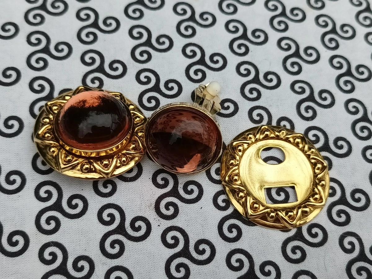 Christian Lacroix Boucles d'oreilles Métal Résine Orange Bordeaux Jaune
